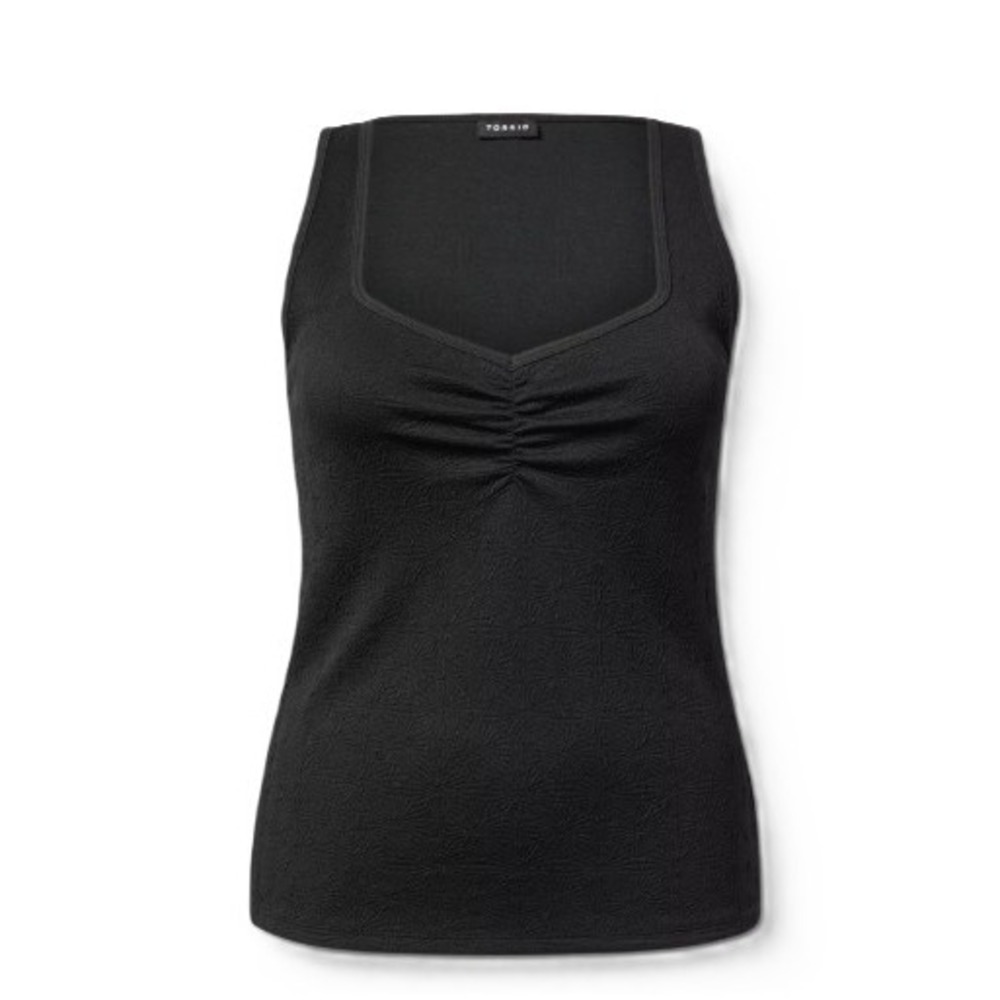Torrid Black Ribbed Sweetheart Tank Top Ruched Bust Sleeveless Shirt Size 00 M/L